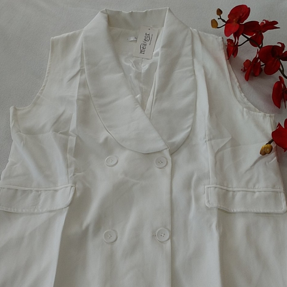 NEW Lab Coat Style White Shift Dress Sleeveless Split Front Jacket Women's XXL - Picture 7 of 8